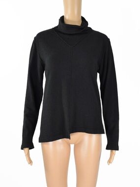 Lurdes Bergada Black Mock Turtle Neck Lightweight Sweater Asymmetrical Top